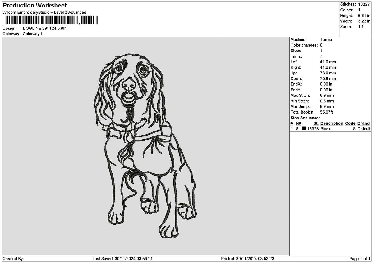 Dogline 2911 Embroidery File 6 sizes