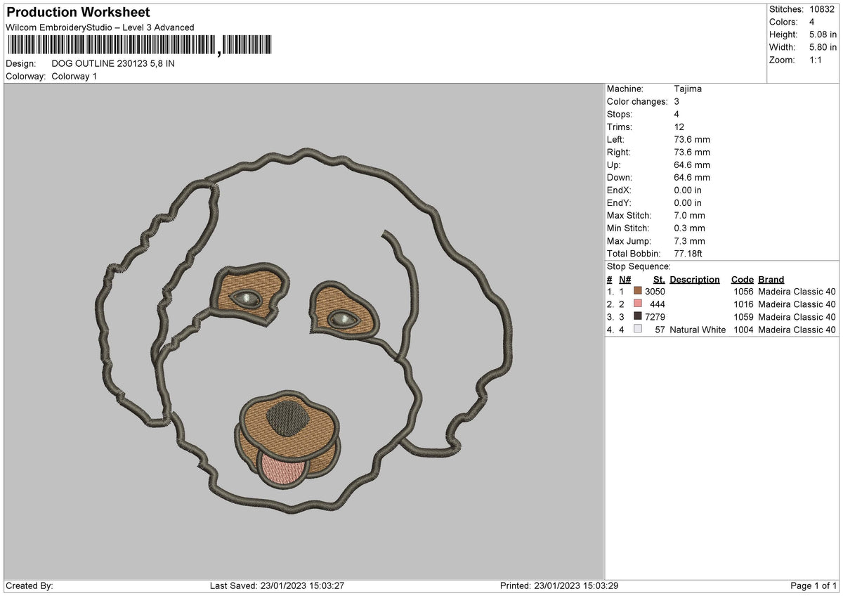 Dog Outline 2301 Embroidery File 6 sizes