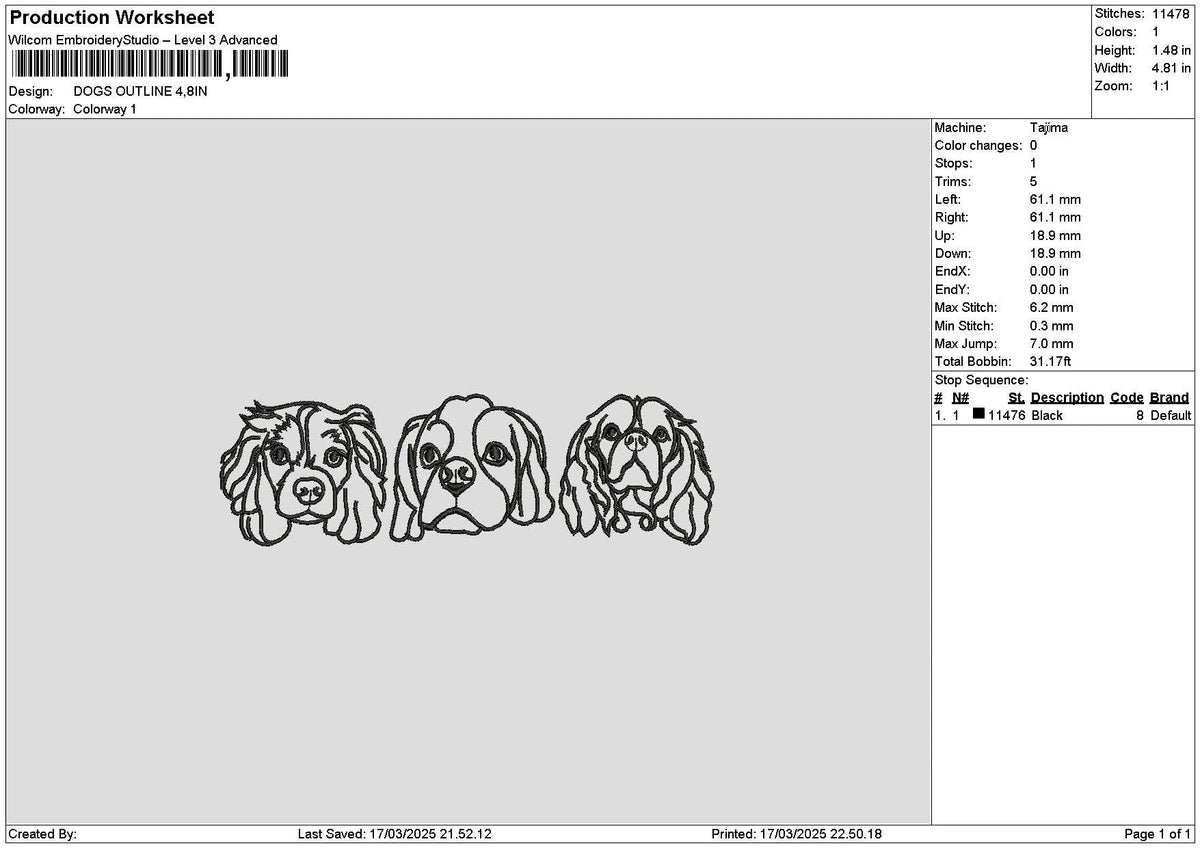 Dogs Outline 1703 Embroidery File 6 sizes