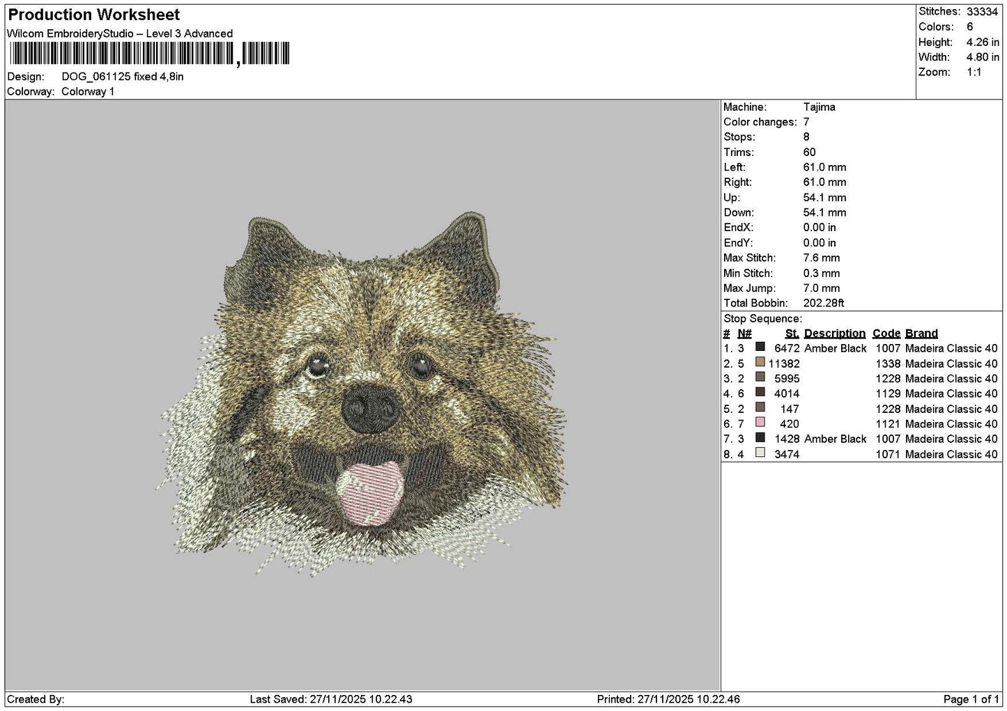 Dog 0611 Embroidery File 6 sizes