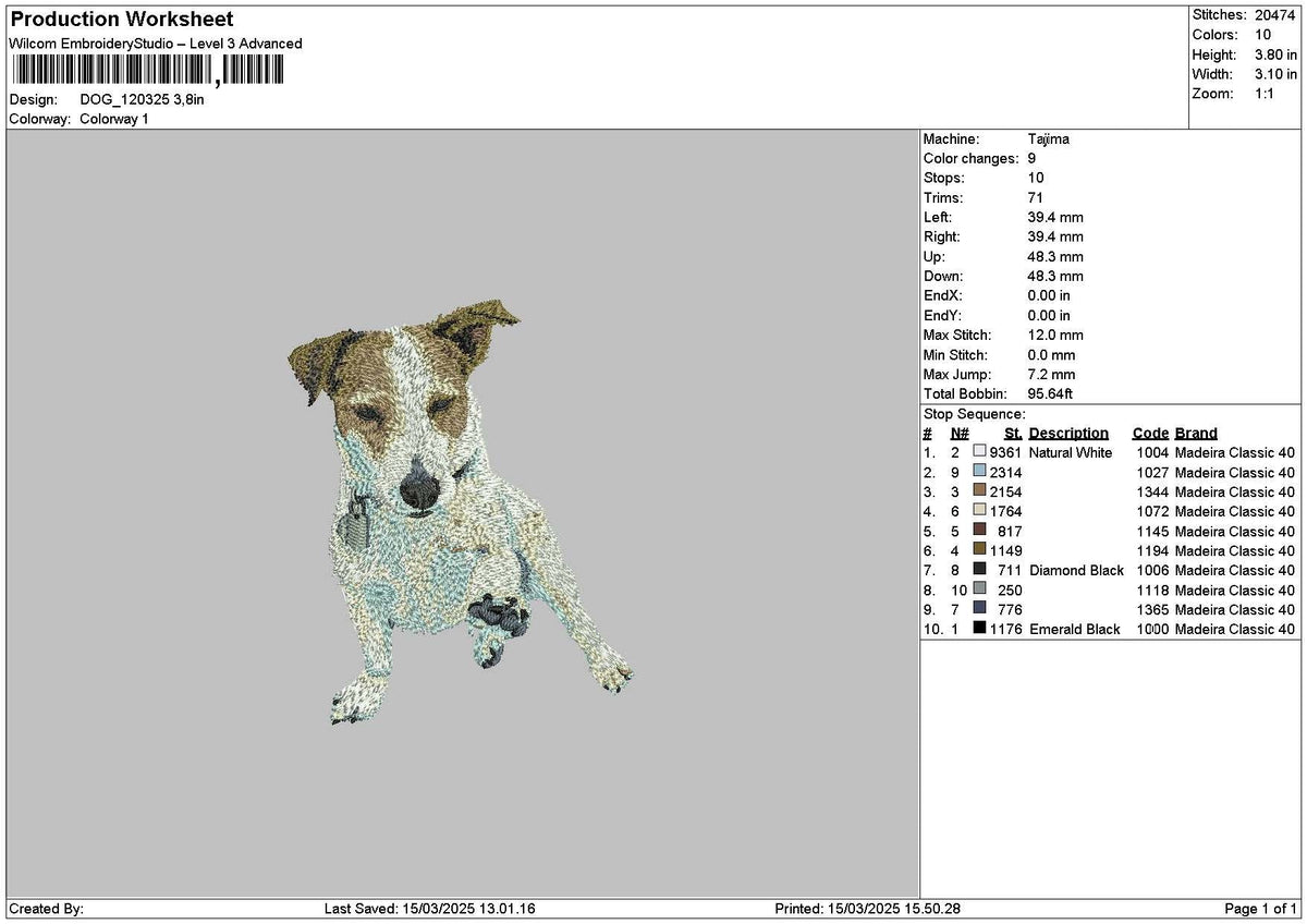 Dog 1203 Embroidery File 6 sizes