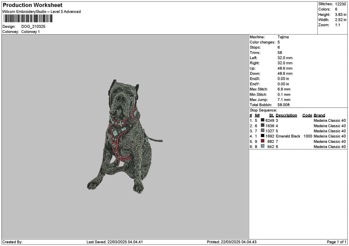 Dog 2103a Embroidery File 6 sizes