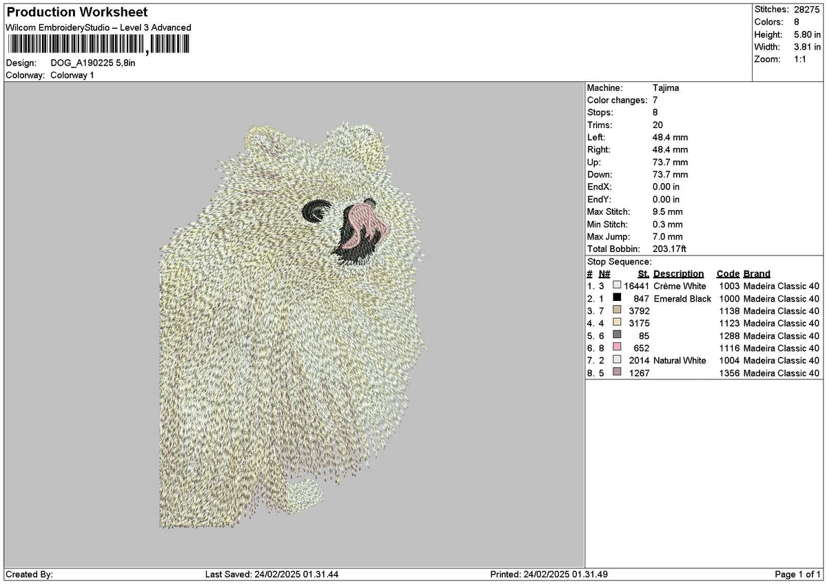 Dog 1902a Embroidery File 6 sizes