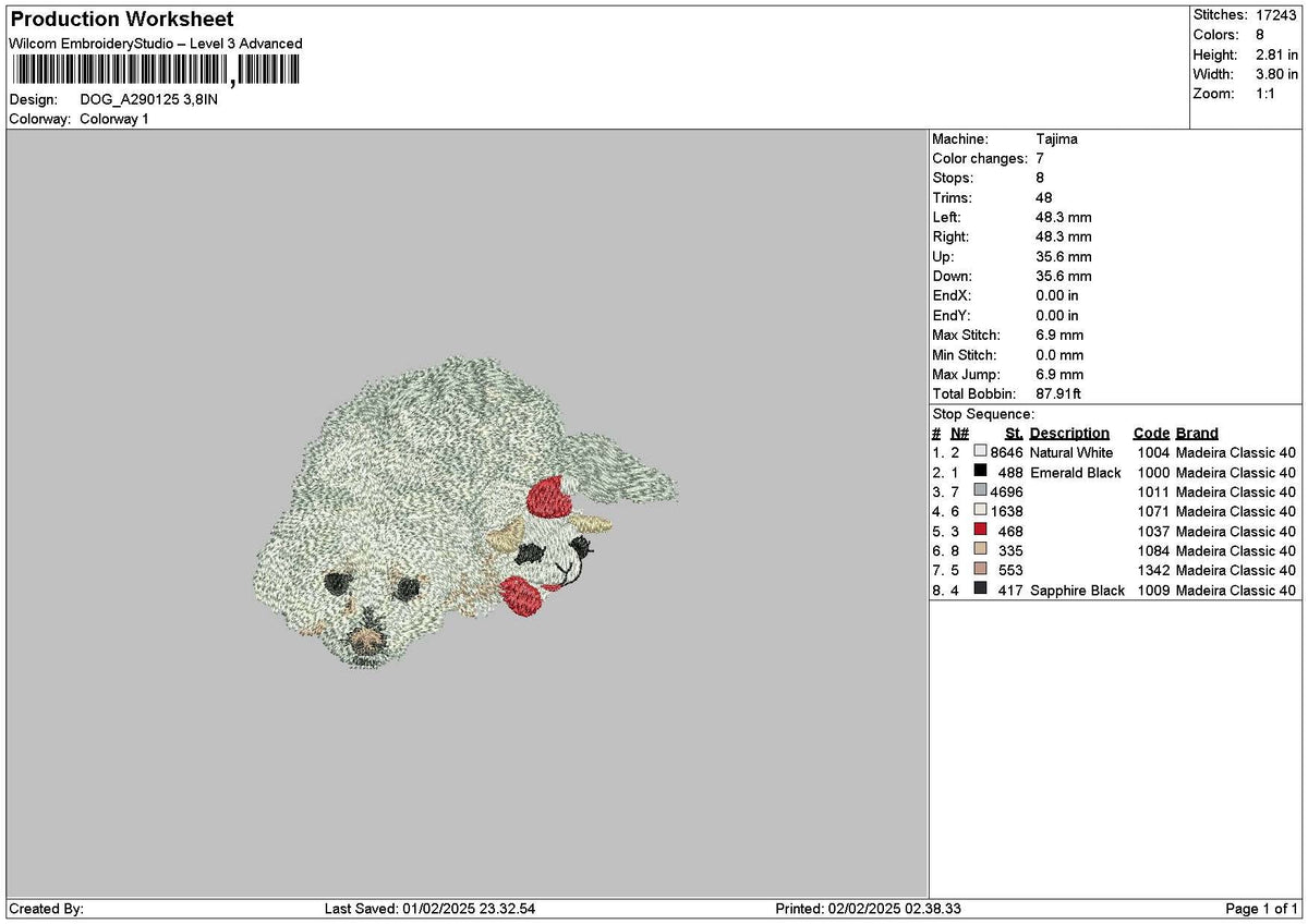 Dog 2901a Embroidery File 6 sizes
