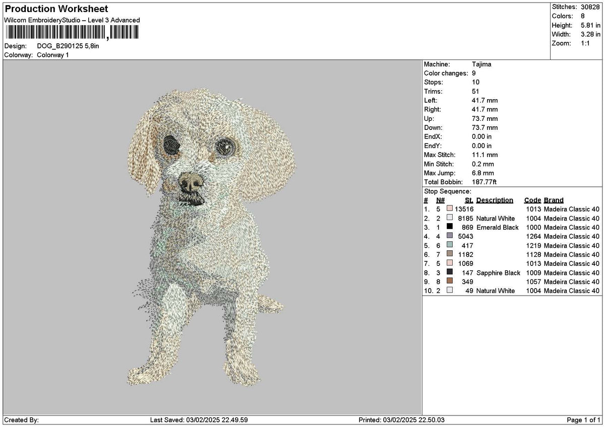 Dog 2901b Embroidery File 6 sizes