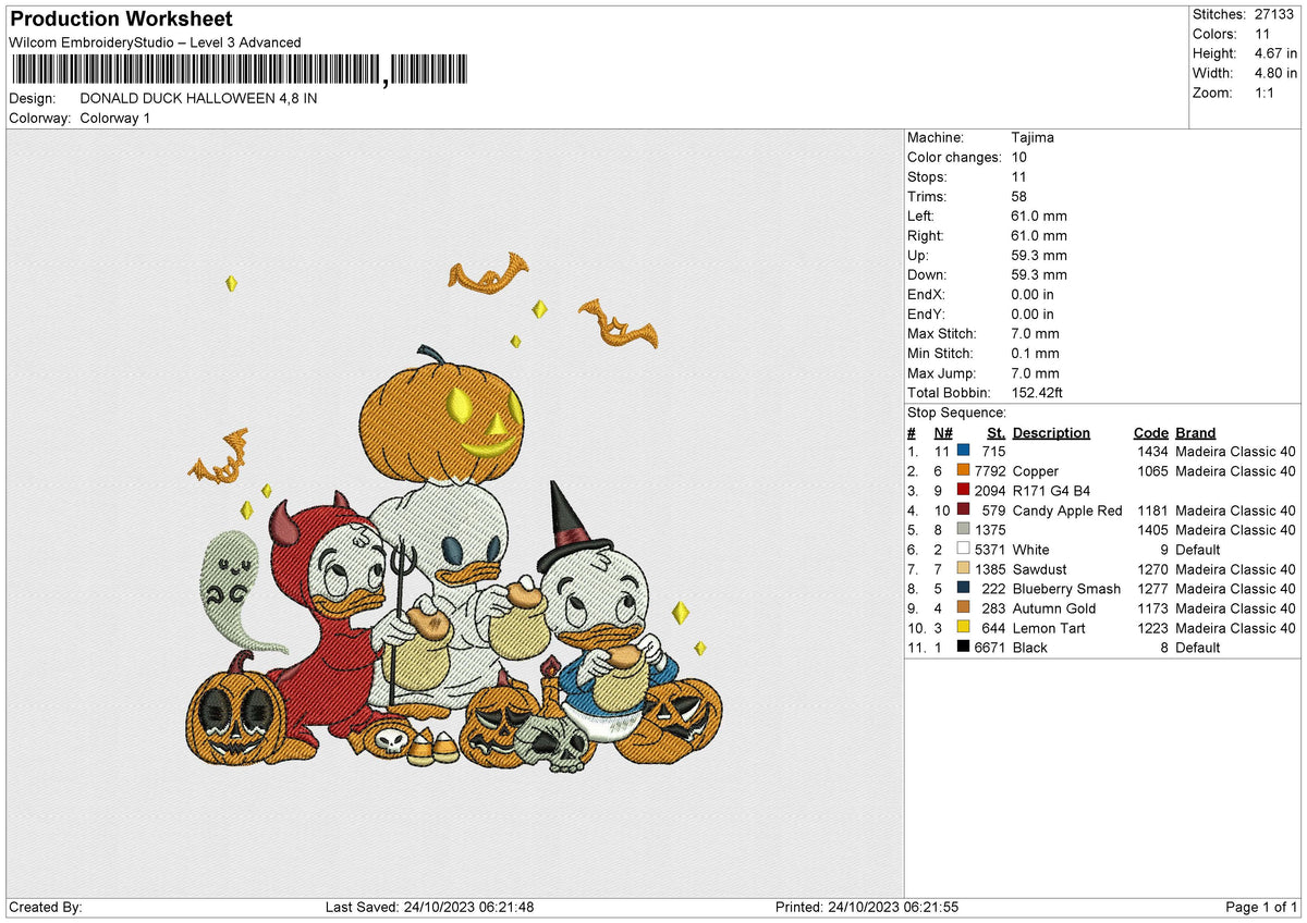 DONALD DUCK HALLOWEEN Embroidery File 6 size