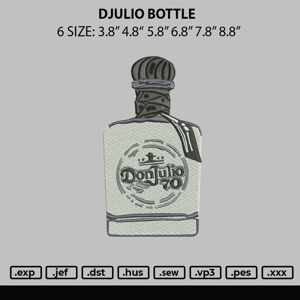 Djulio Bottle Embroidery File 6 sizes