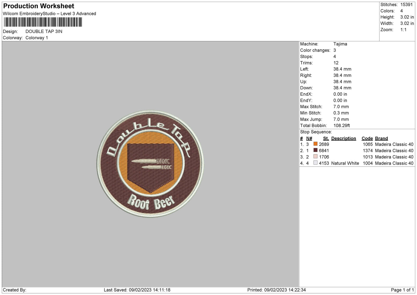 Double Tap Embroidery File 6 sizes
