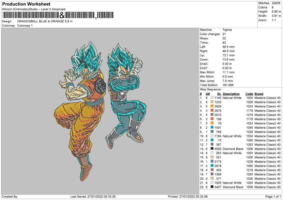 Dragon Ball Blue & Orange Embroidery