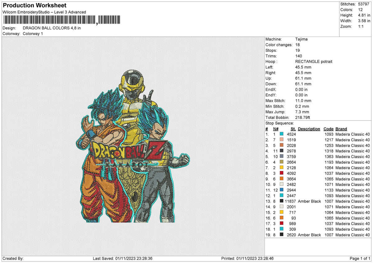 DRAGON BALL COLORS Embroidery File 6 size