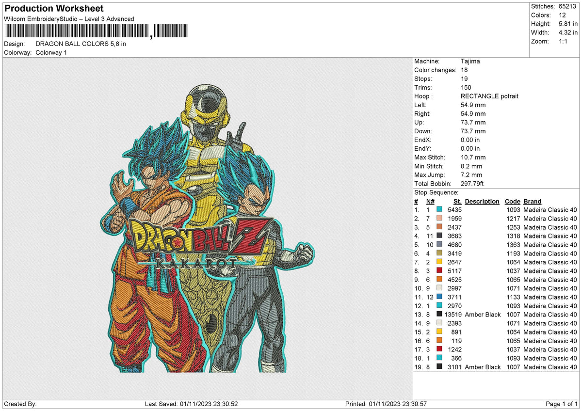 DRAGON BALL COLORS Embroidery File 6 size