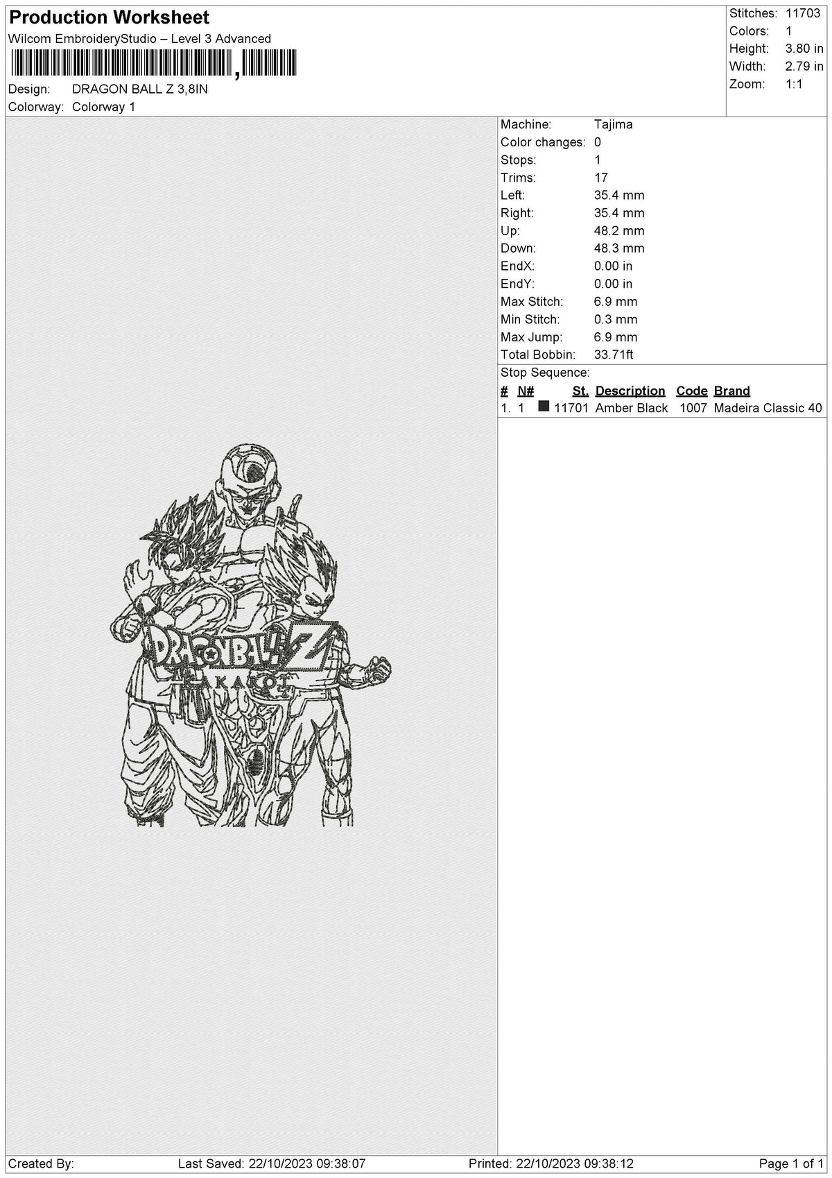 DRAGON BALL Z1 Embroidery File 6 size
