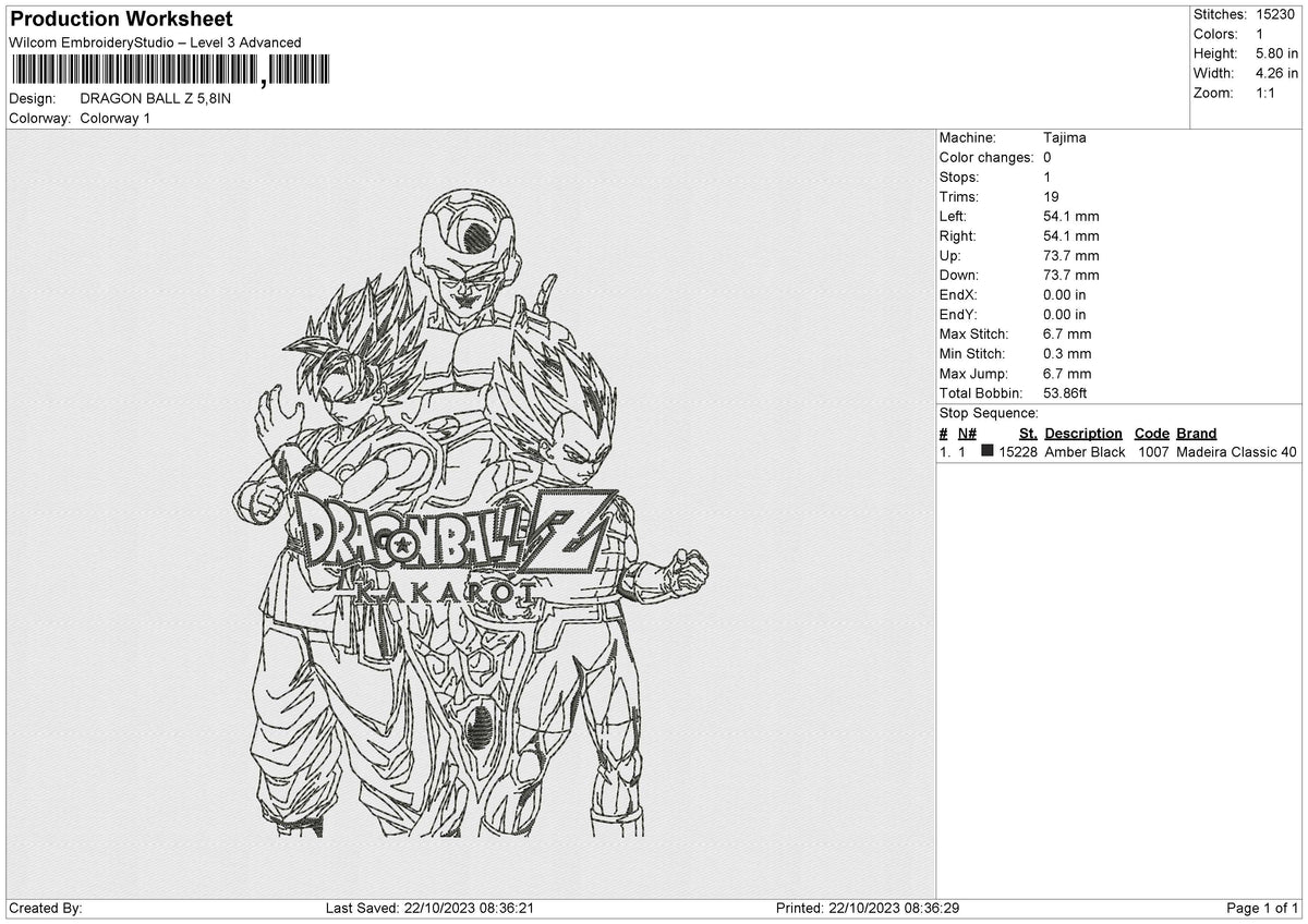 DRAGON BALL Z1 Embroidery File 6 size