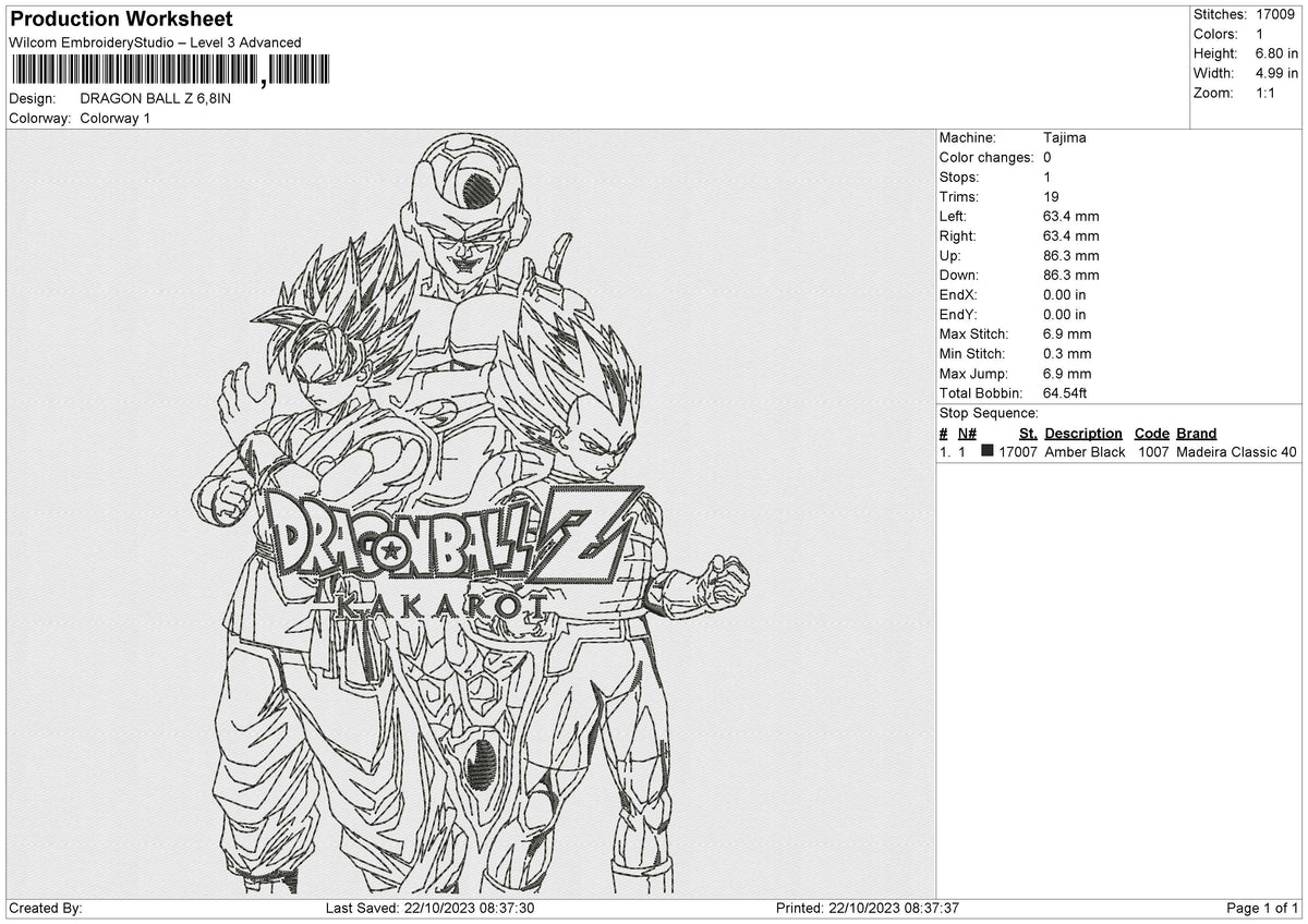 DRAGON BALL Z1 Embroidery File 6 size