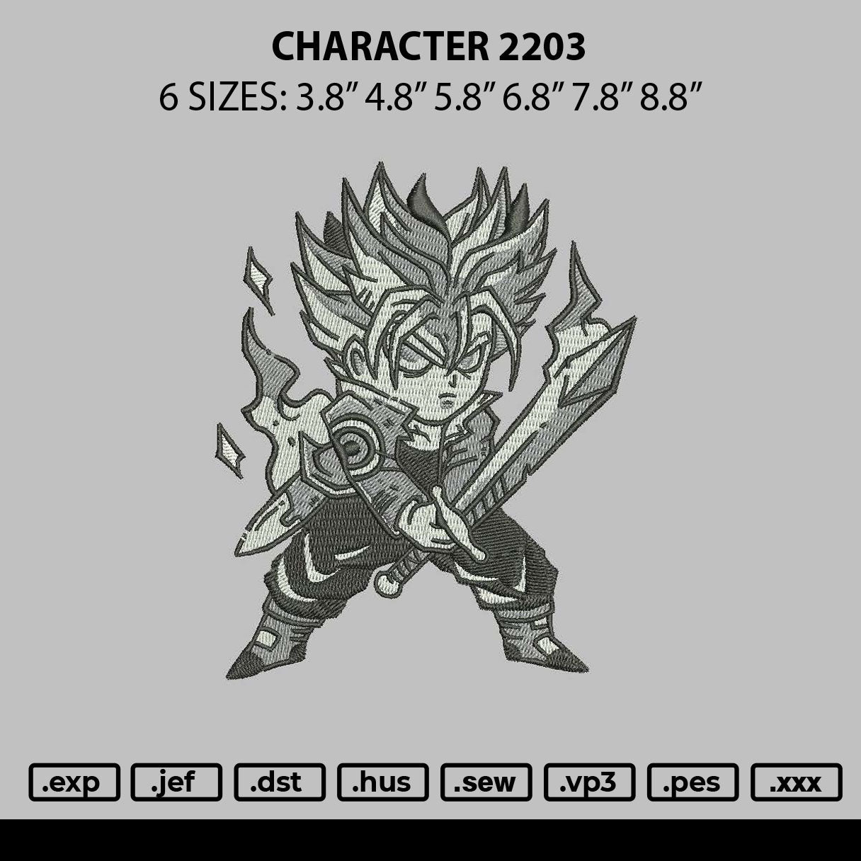 Character 2203 Embroidery File 6 sizes
