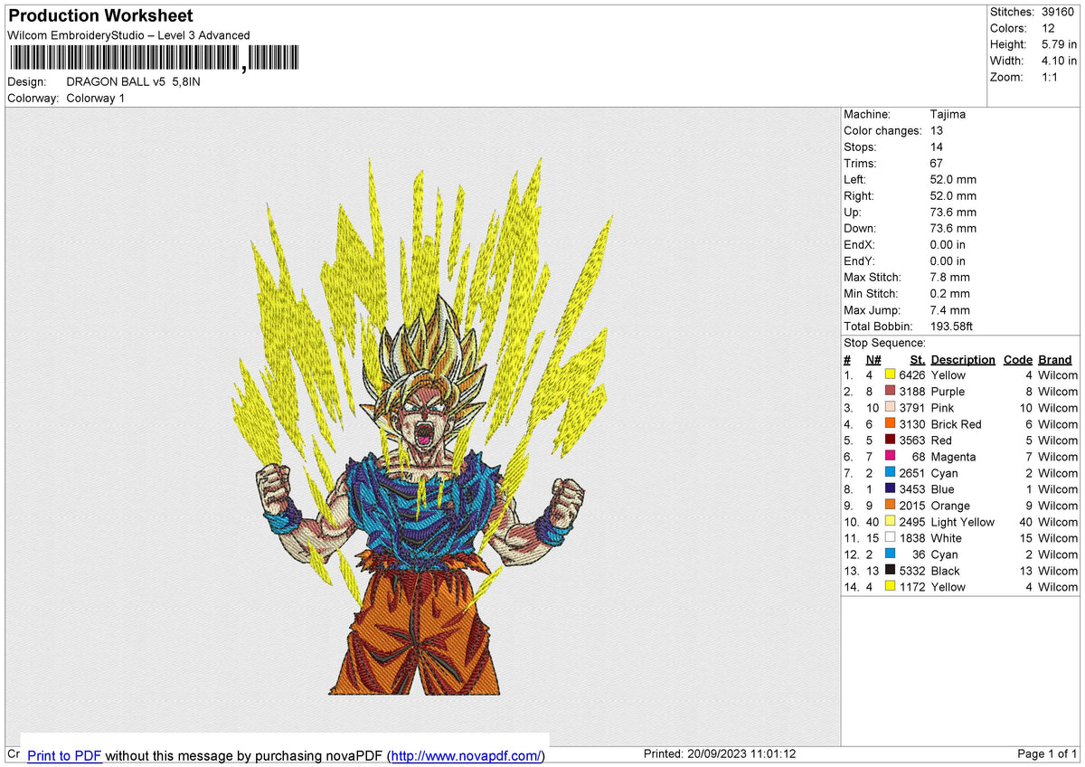DRAGON BALL v5 Embroidery File 6 size