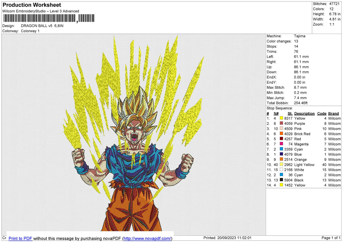 DRAGON BALL v5 Embroidery File 6 size