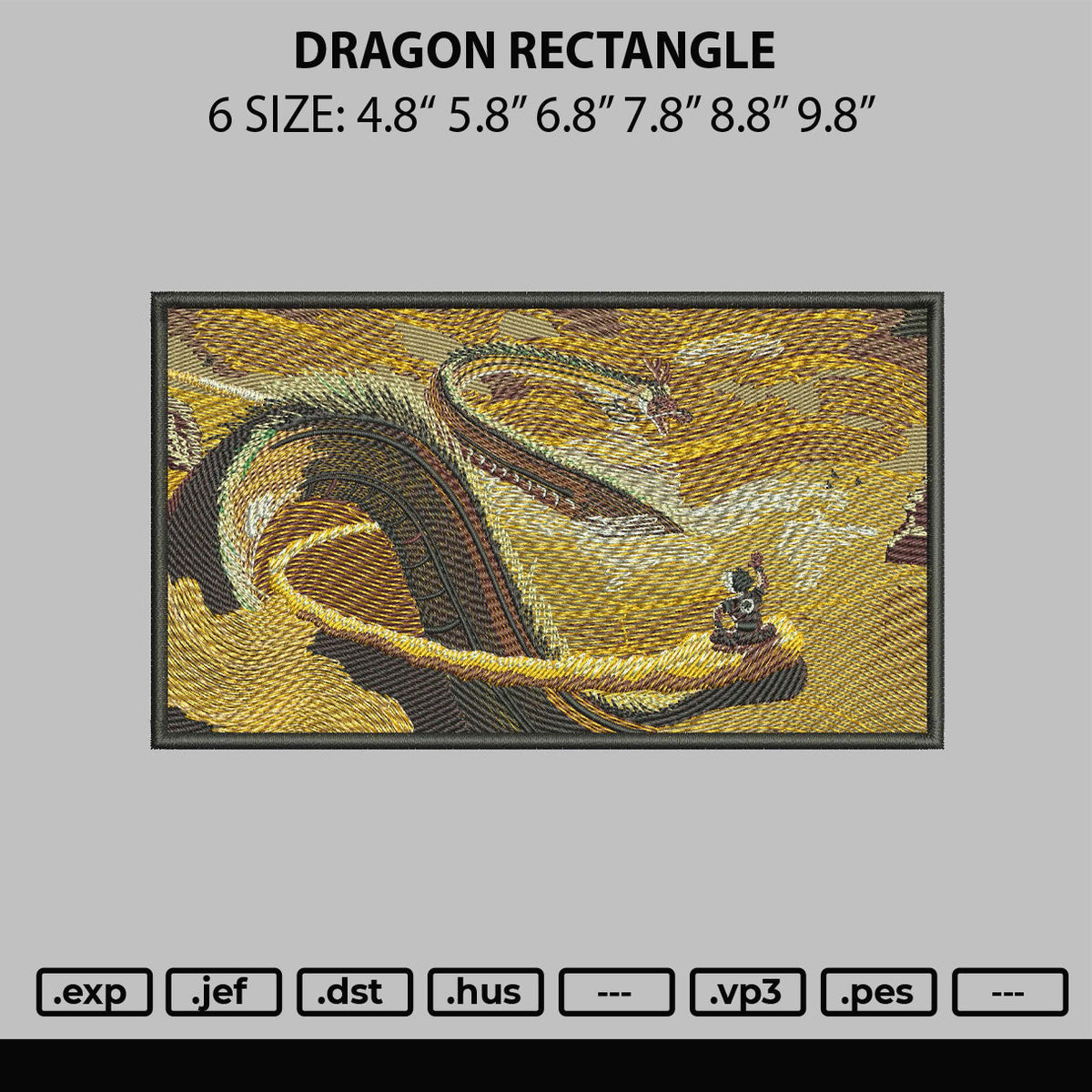 Dragon Recatngle Embroidery File 6 sizes