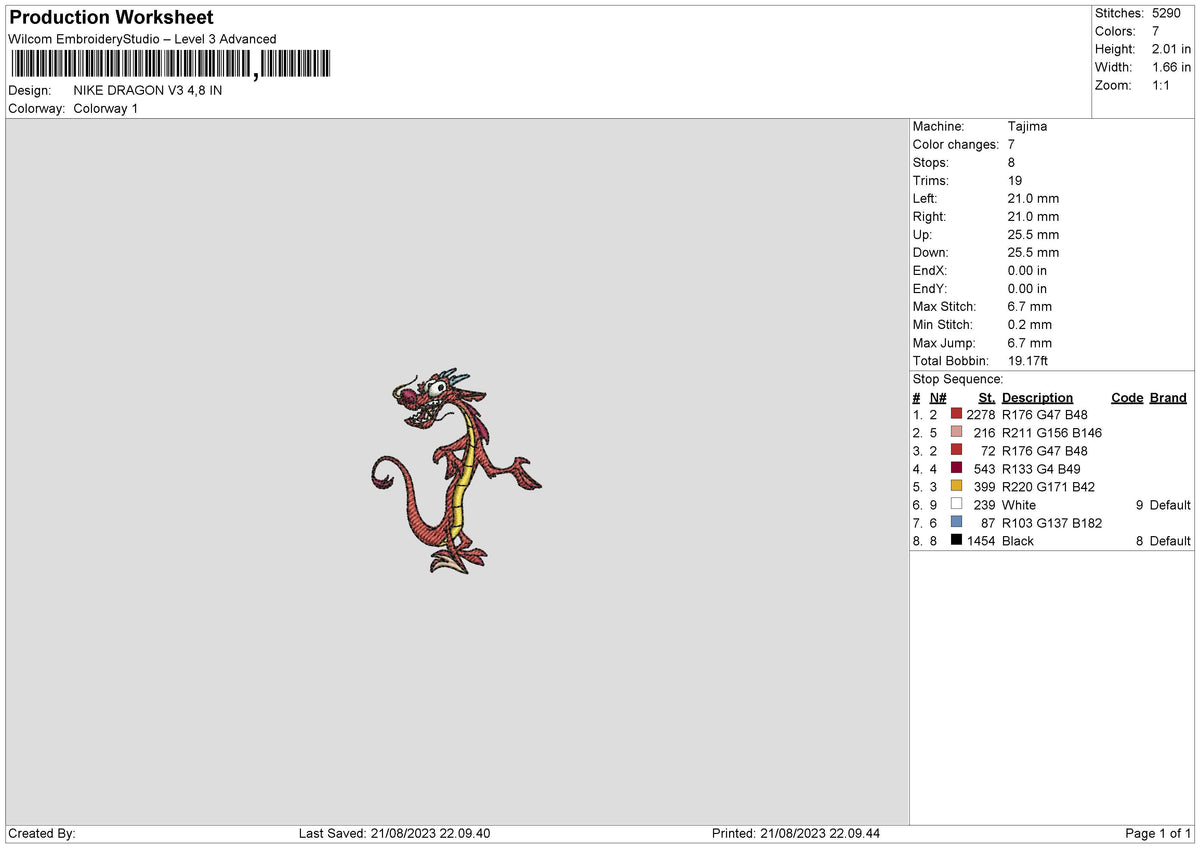 Dragon V3 Embroidery File 6 sizes
