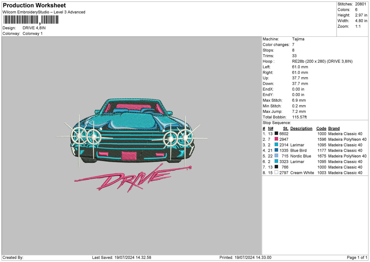 Drive Car text Embroidery File 6 size