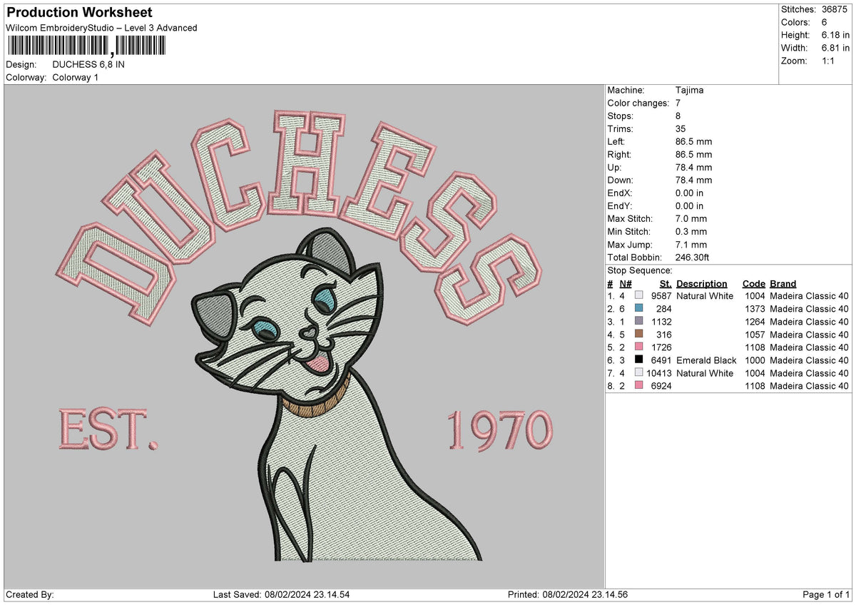 Cat1970 Embroidery File 6 sizes