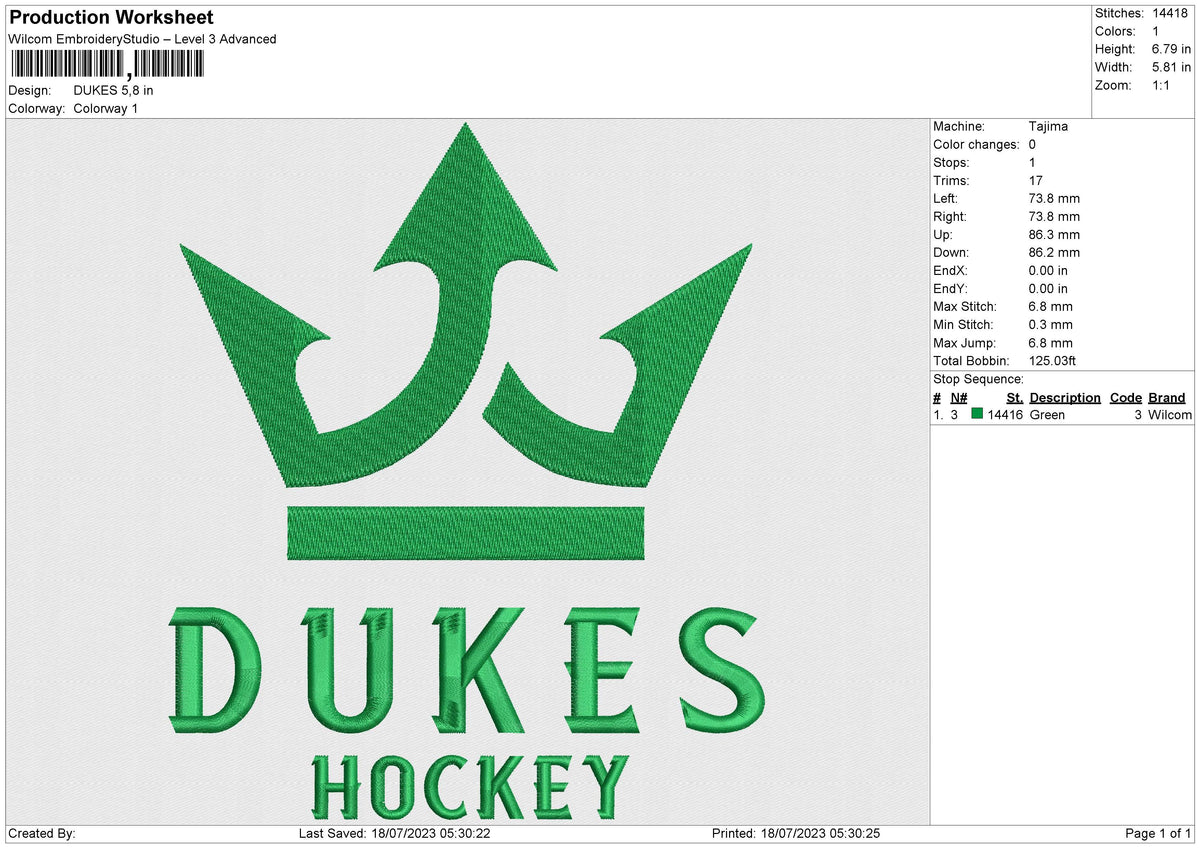 DUKES Embroidery File 6 size