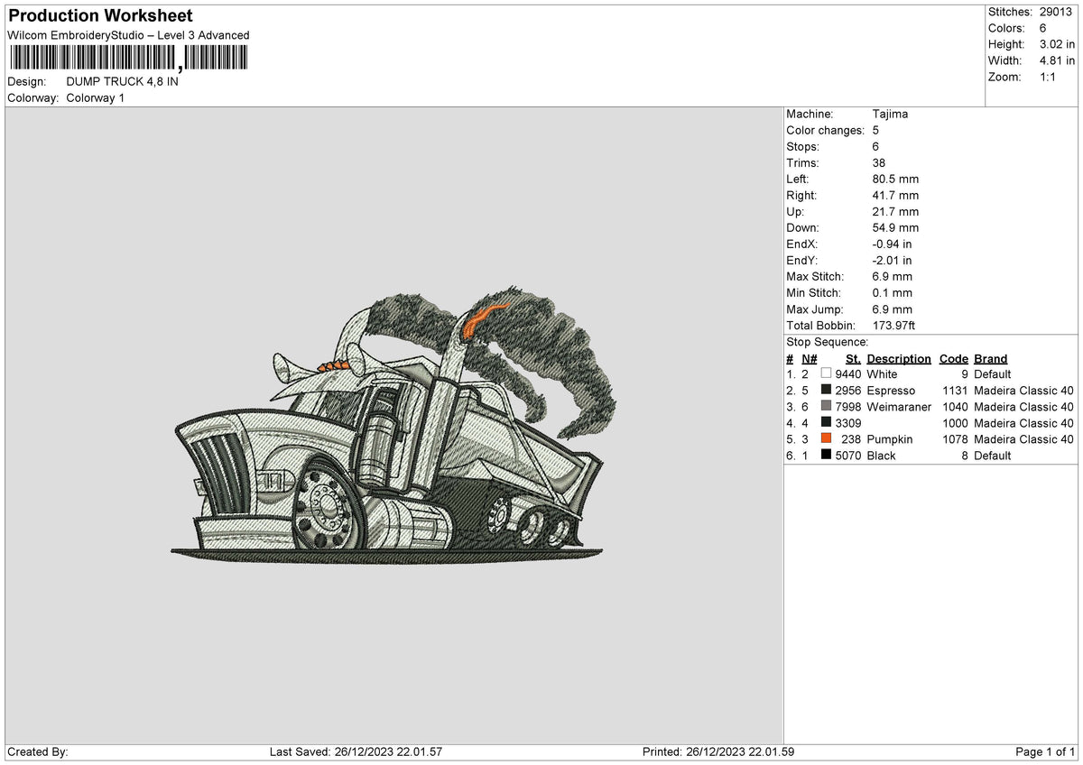 Truck 2612 Embroidery File 6 sizes