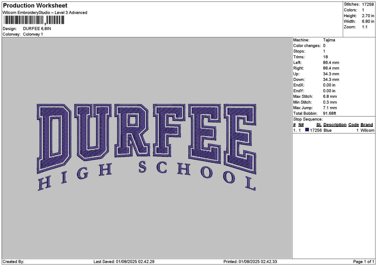 Durfeetext Embroidery File 6 sizes