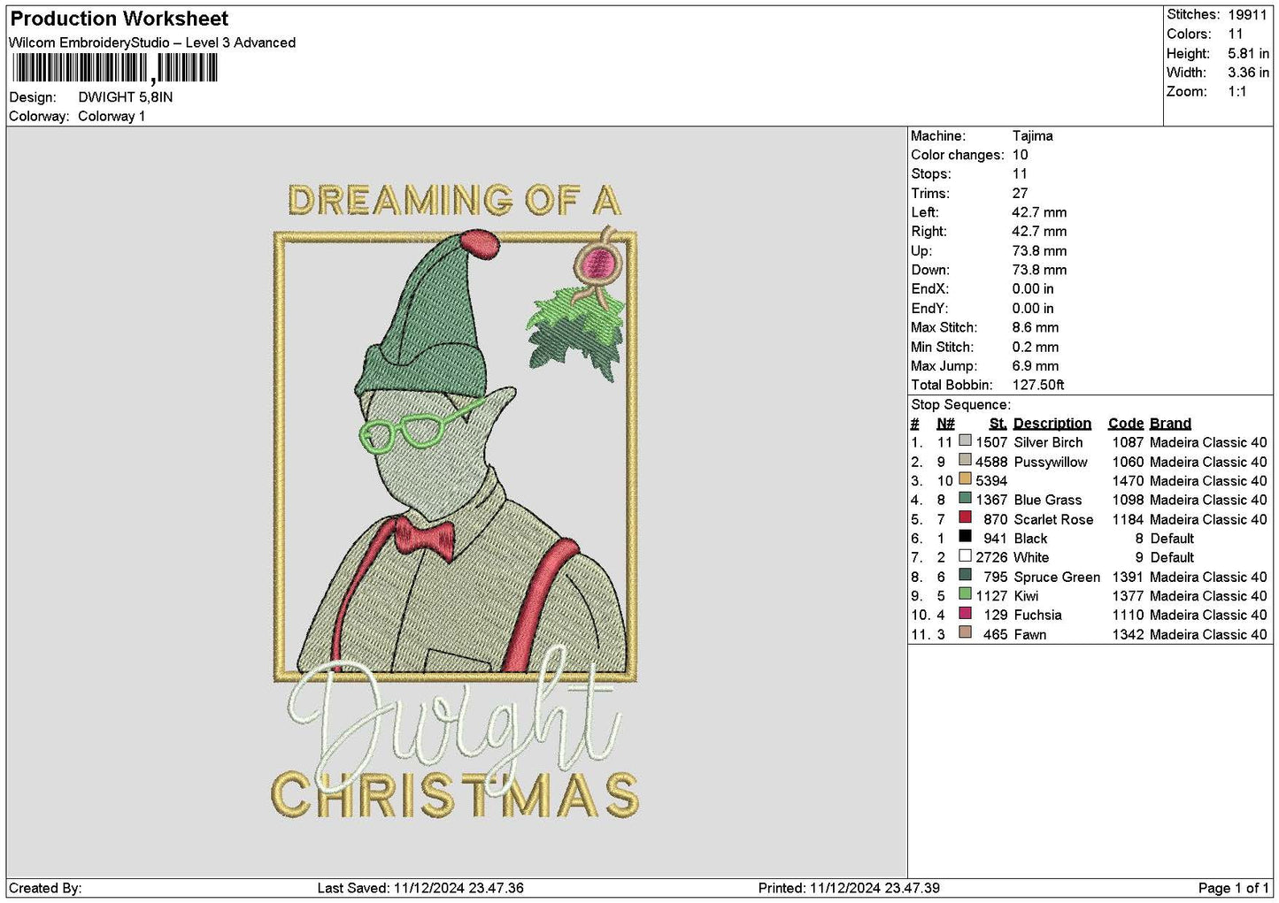 Dwighttext Embroidery File 6 sizes