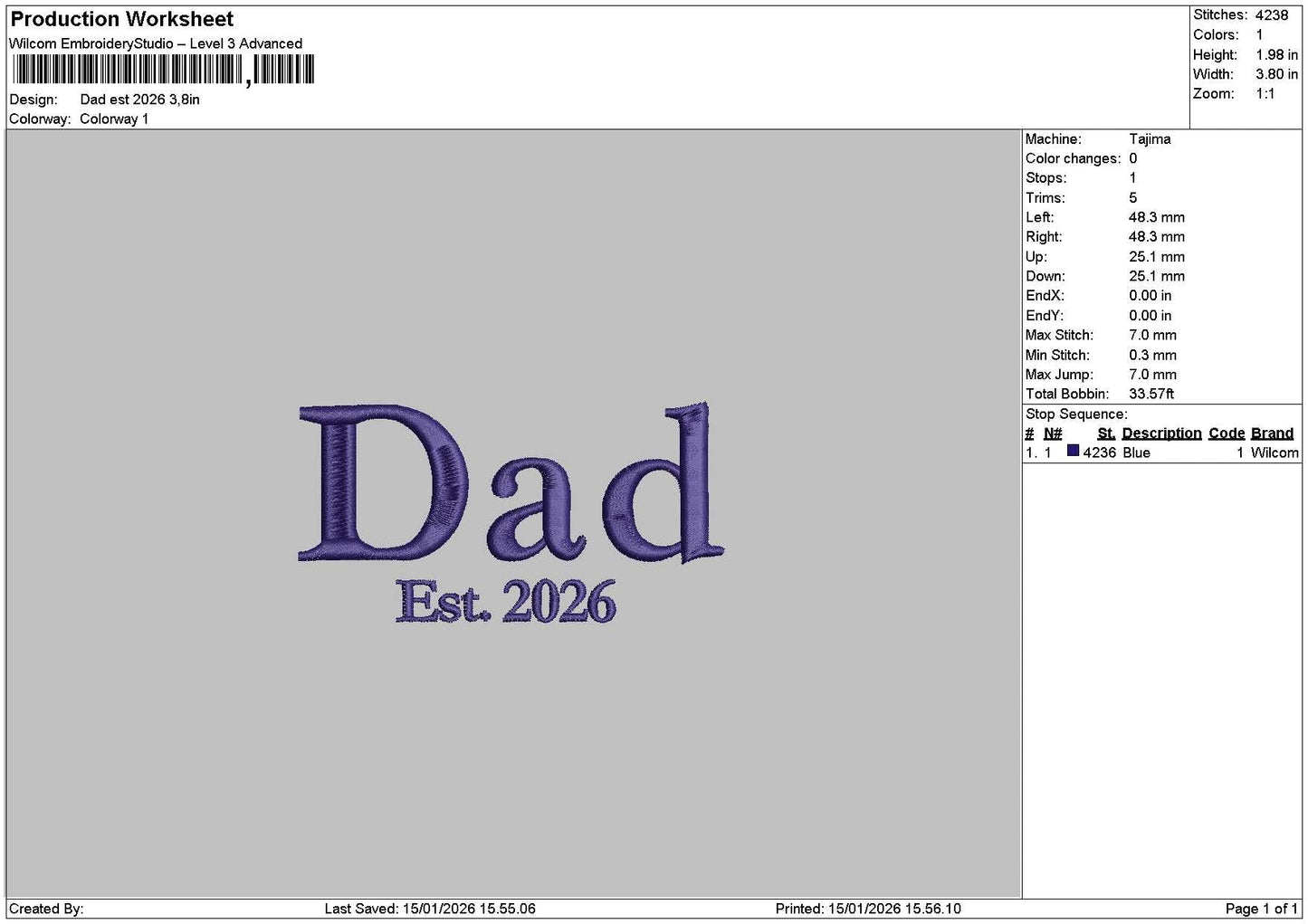 Dad Est26 Embroidery File 6 sizes