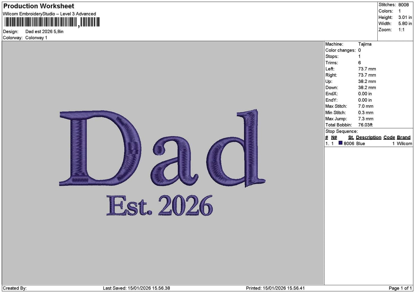 Dad Est26 Embroidery File 6 sizes