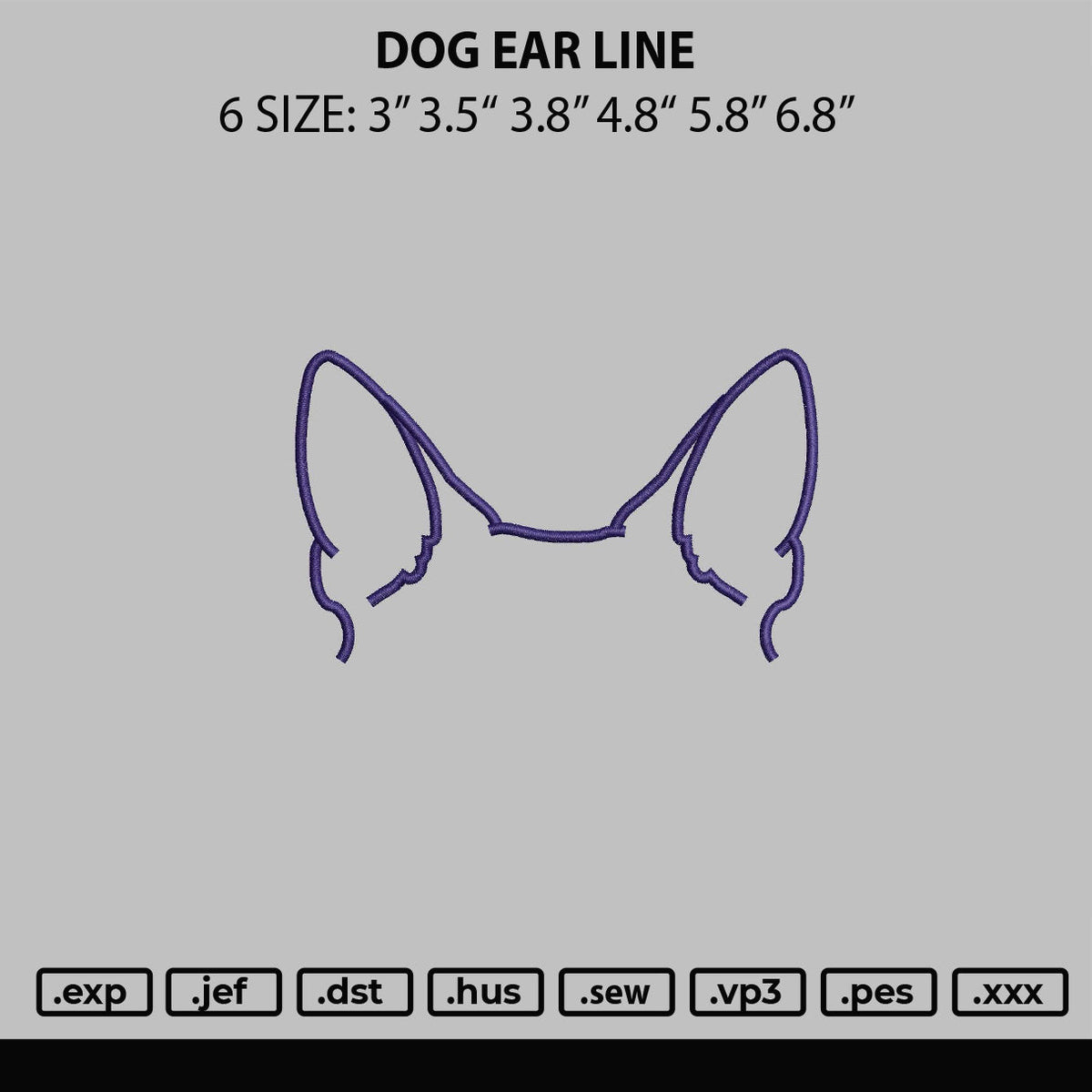 Dog Ear Line Embroidery File 6 sizes