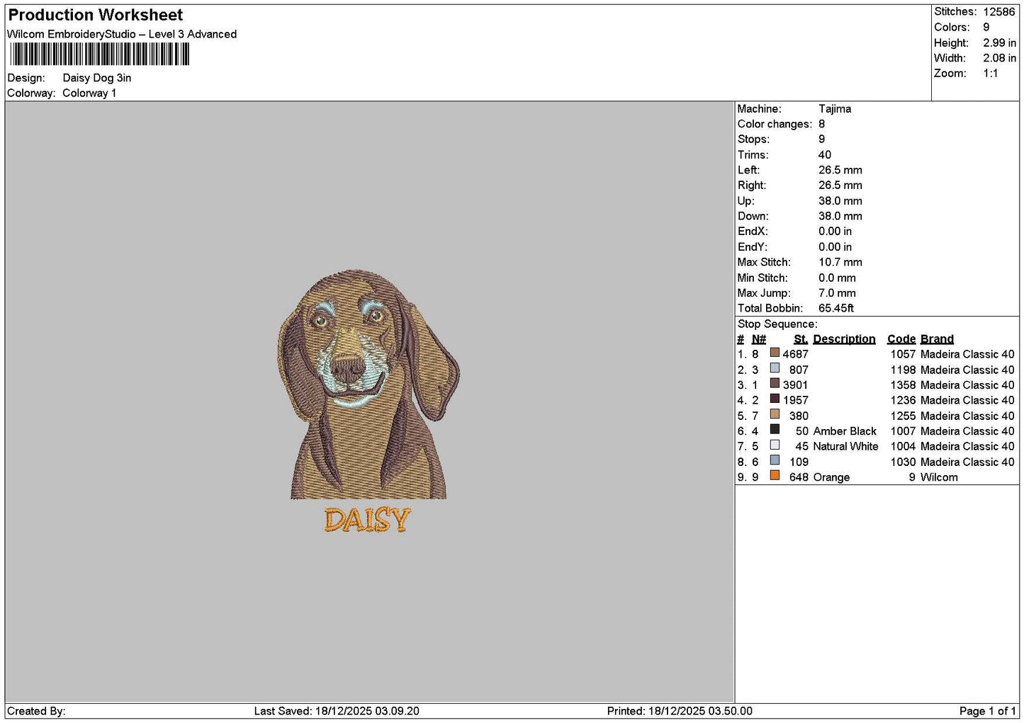 Daisy Dog Embroidery File 6 sizes