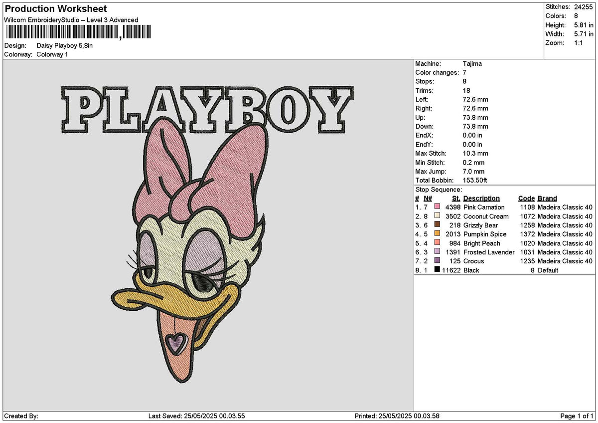 Daisy Playboy Embroidery File 6 sizes