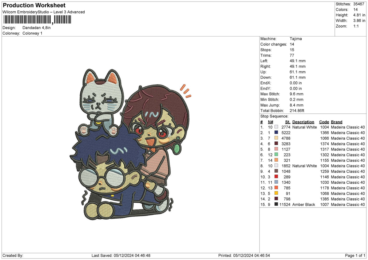 Dandadan Embroidery File 6 size