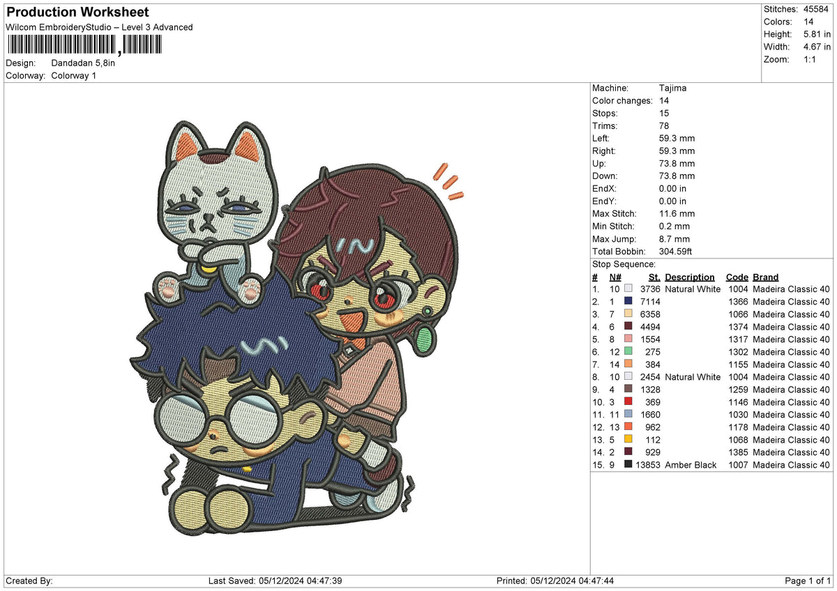 Dandadan Embroidery File 6 size