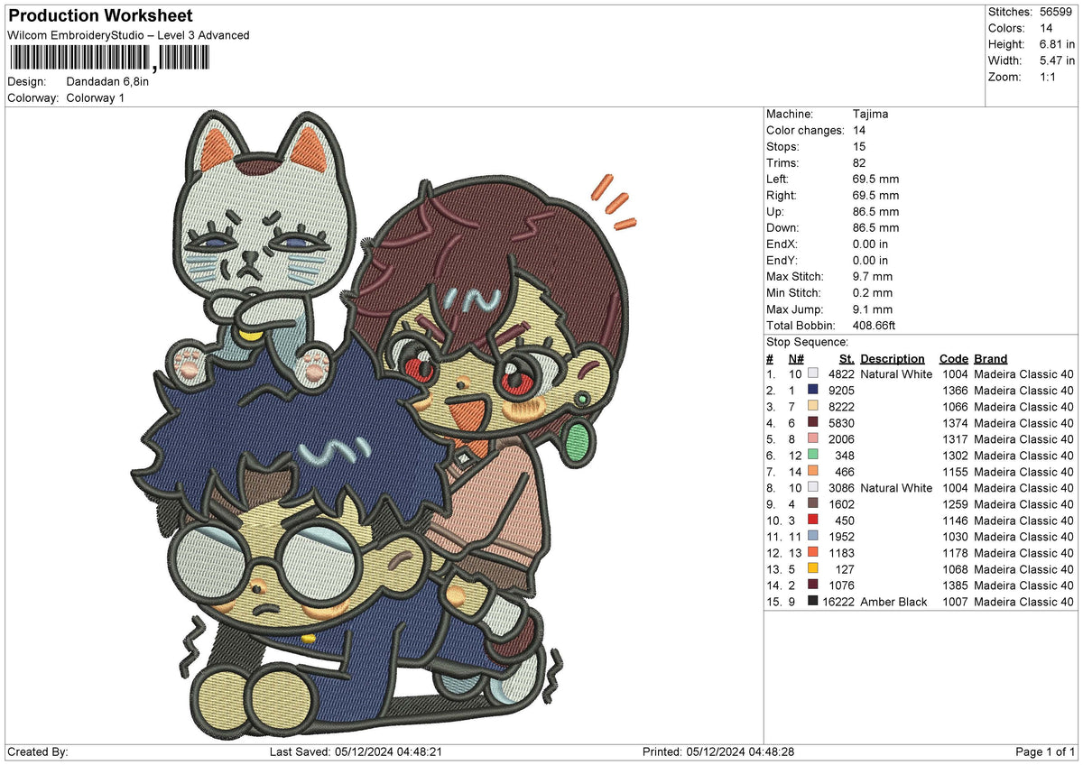 Dandadan Embroidery File 6 size