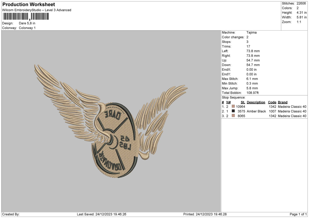 Dare Embroidery File 6 sizes