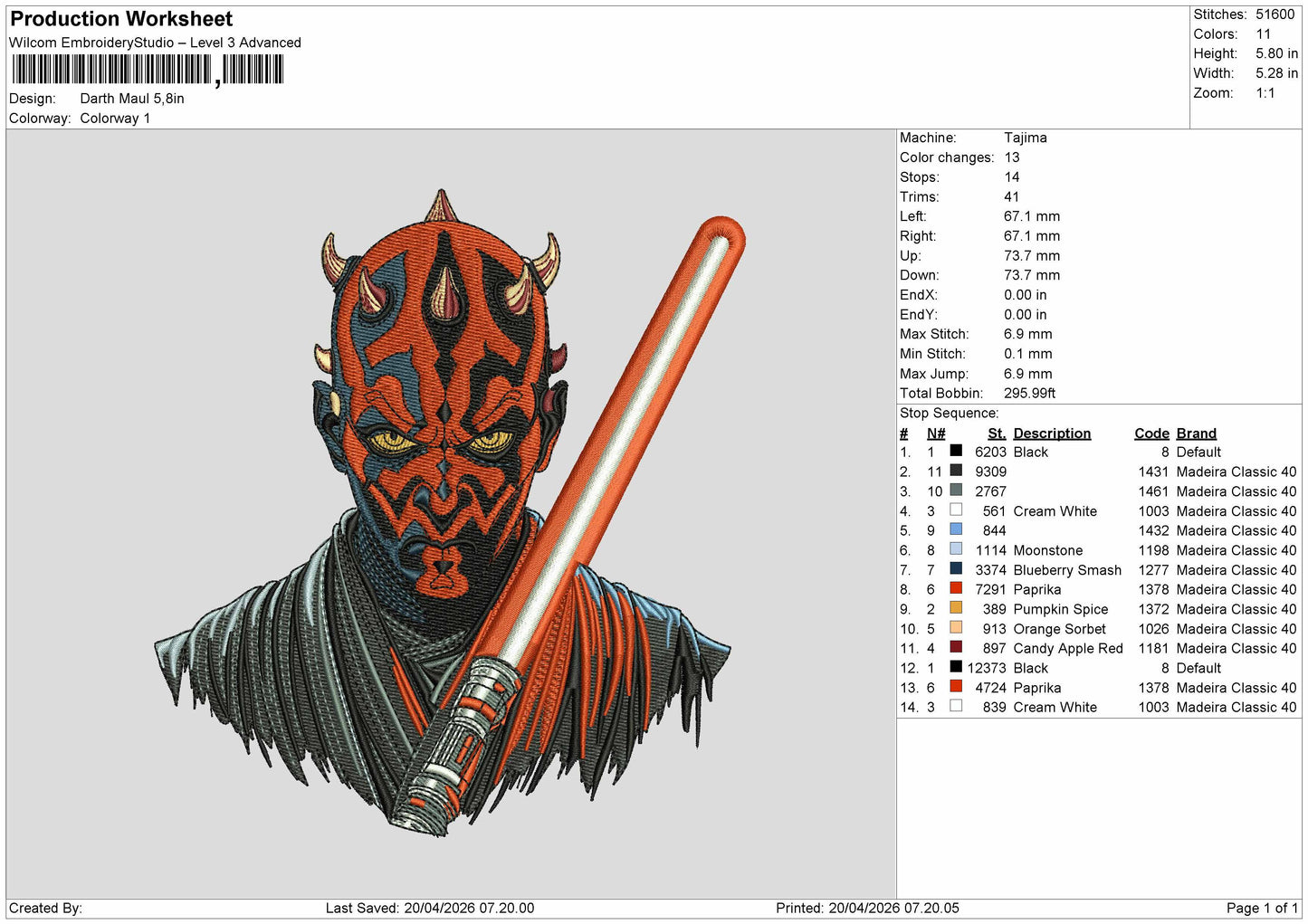 Darth Maul Embroidery Machine File 6 sizes