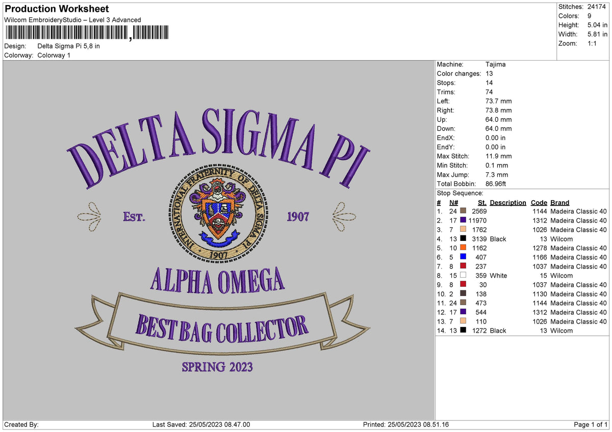Delta Sigma Pi Embroidery File 6 sizes