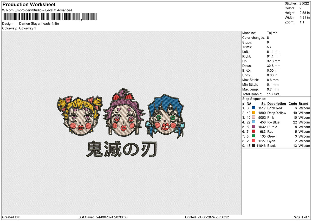 Demon Slayer Heads Embroidery File 6 size