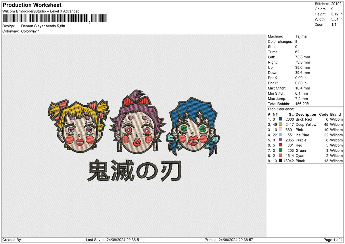 Demon Slayer Heads Embroidery File 6 size