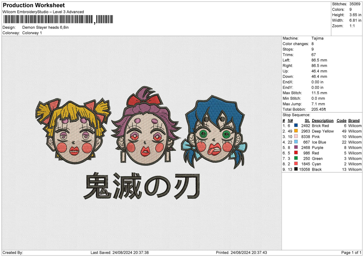 Demon Slayer Heads Embroidery File 6 size