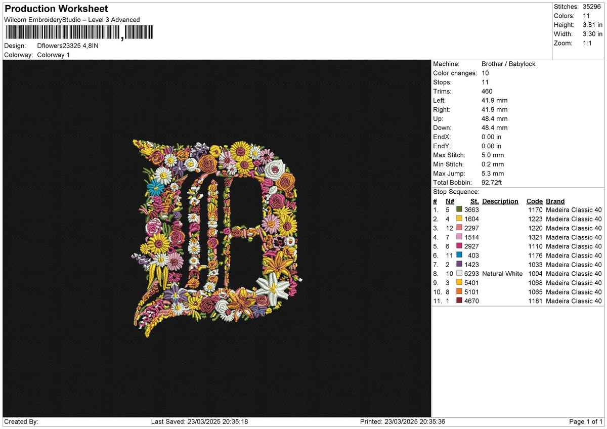 Dflowers23325 Embroidery File 6 size