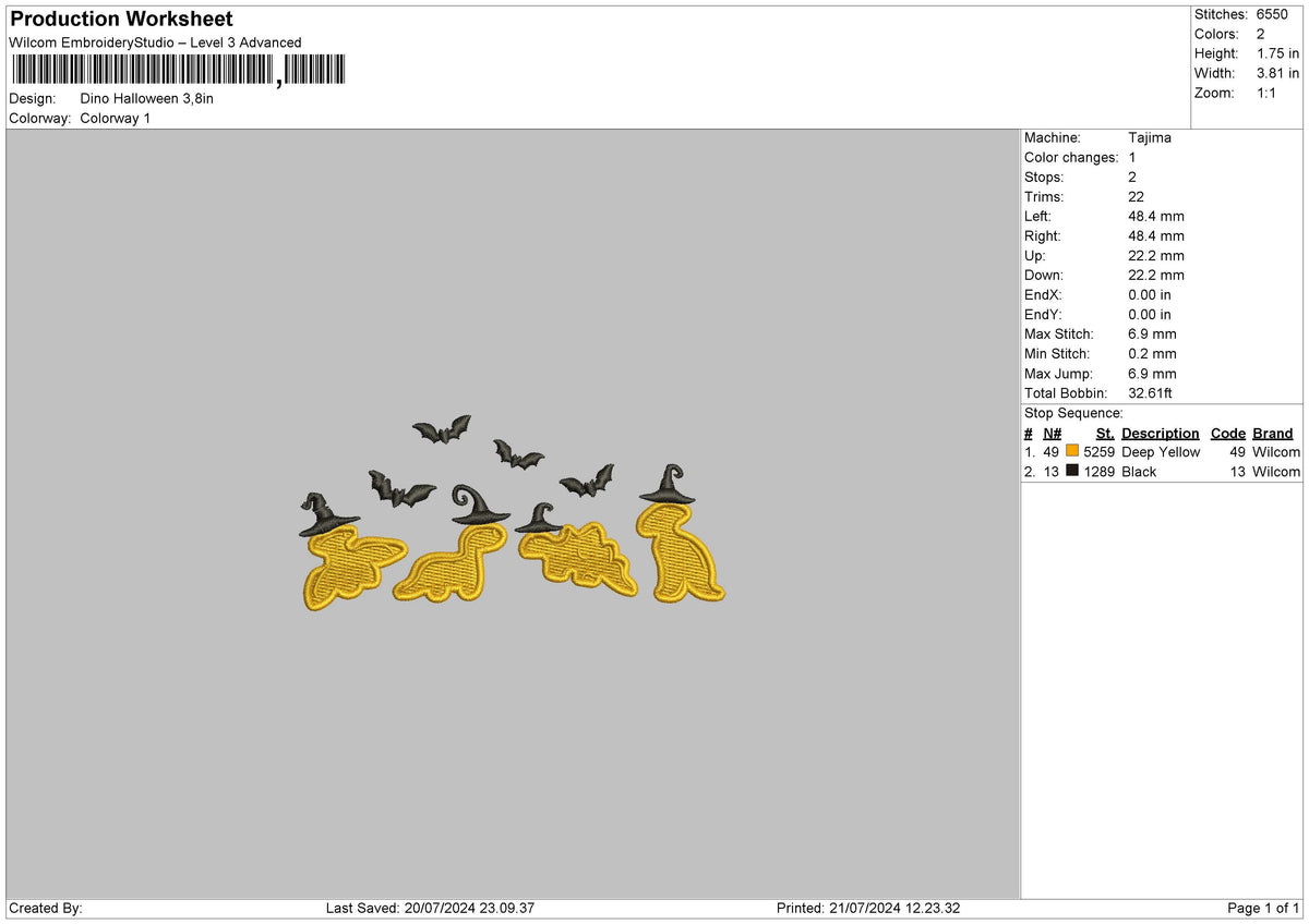 Dino2107 Embroidery File 6 size