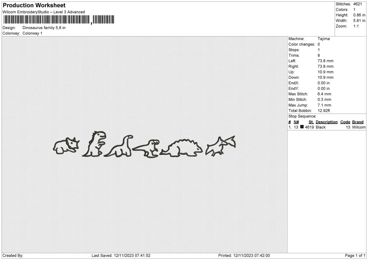 Dinosaurus family Embroidery File 6 size