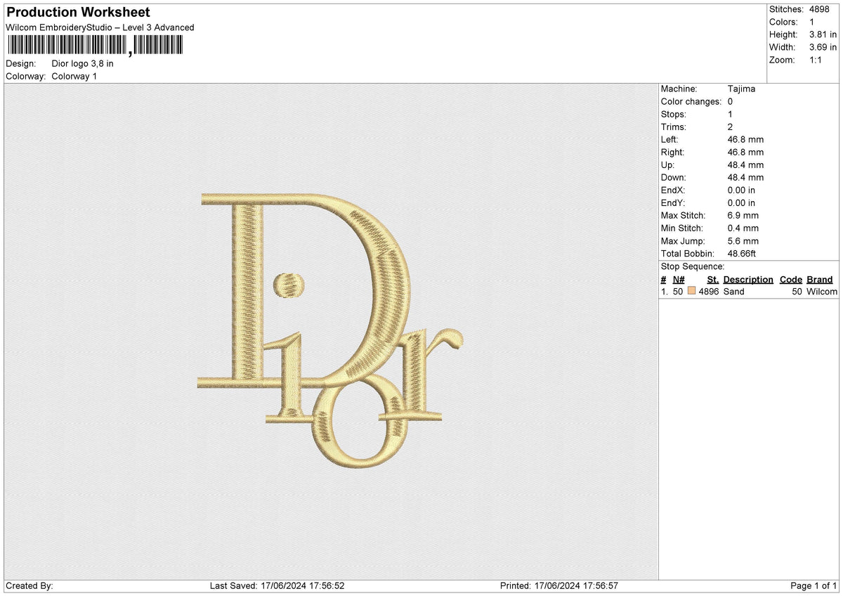Dior logo v2 Embroidery File 6 size