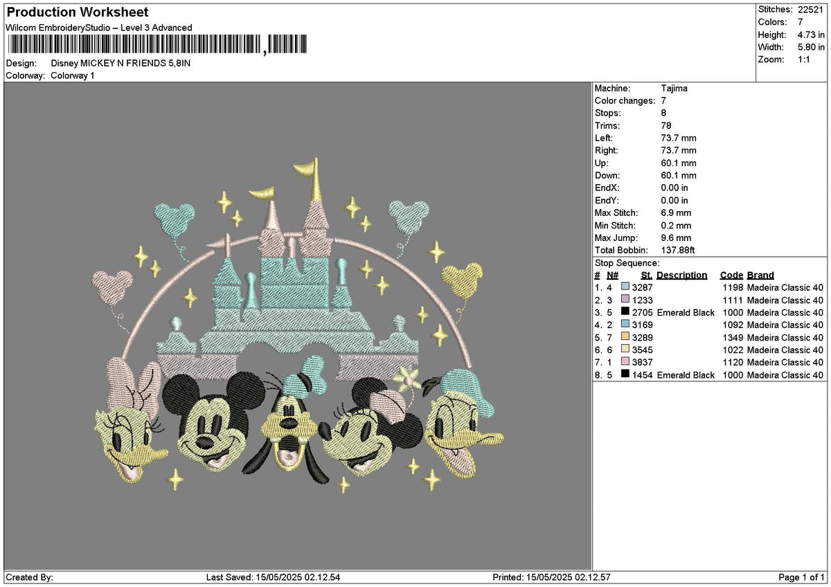 Dland Mickey 1505 Embroidery File 6 sizes