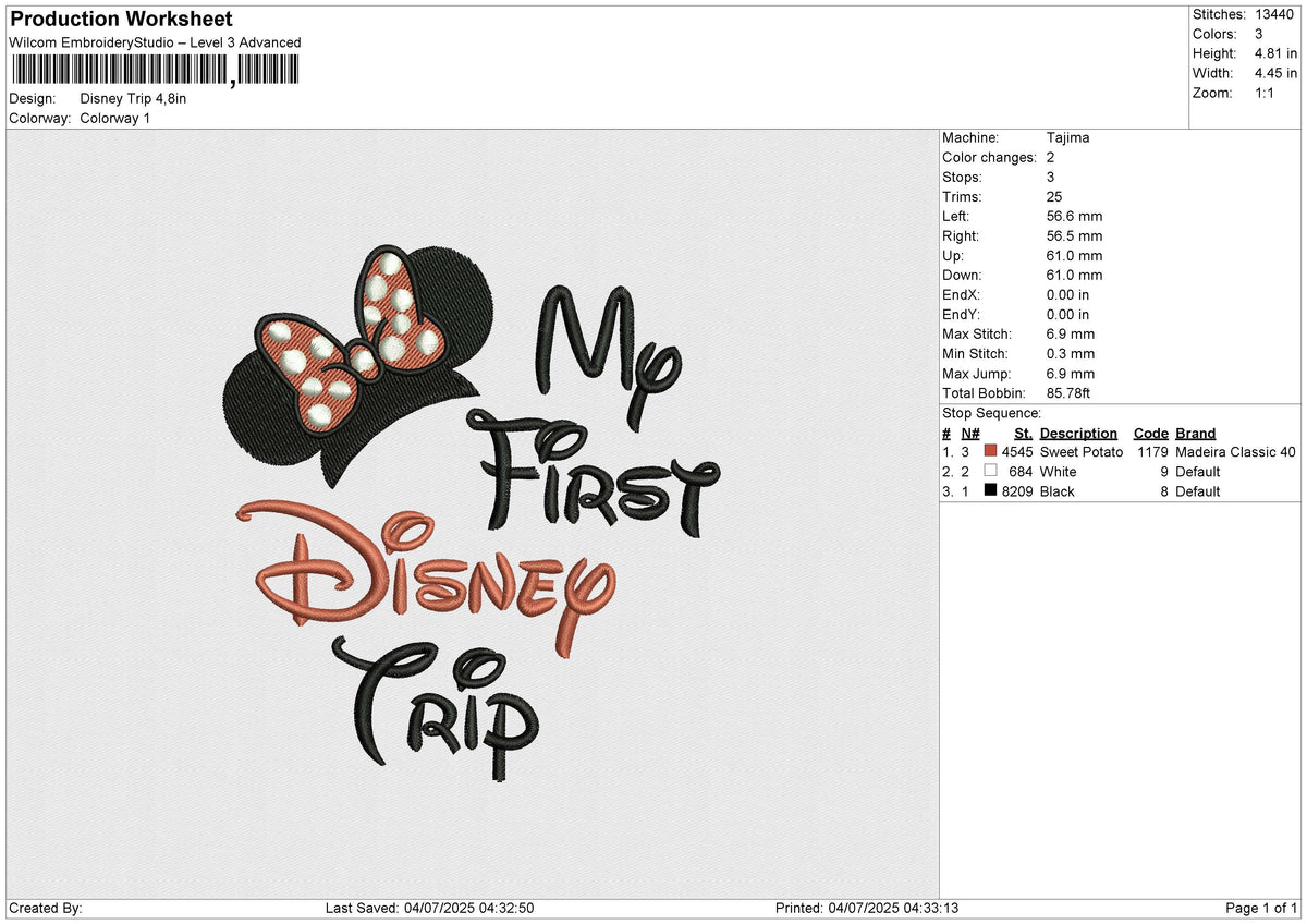Disney Trip Embroidery File 6 size