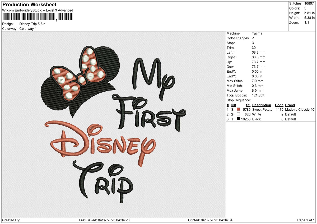 Disney Trip Embroidery File 6 size